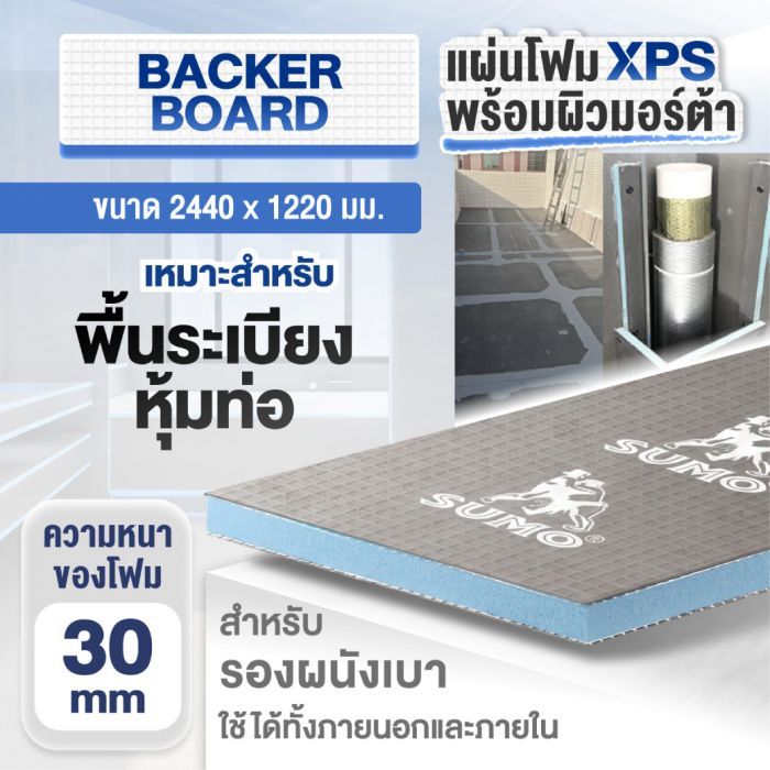 แผ่นโฟม XPS Backer Board SUMO หนา 30 มม. ขนาด 2440x1220x30 มม.