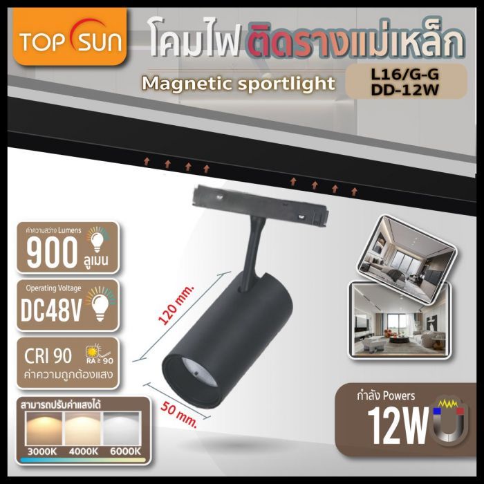 โคมไฟติดรางแม่เหล็ก Magnetic Spotlight รุ่น L16/G-GDD-12W