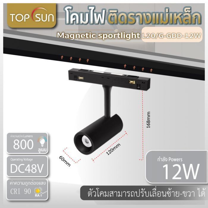 โคมไฟติดรางแม่เหล็ก Magnetic sportlight รุ่น L20/G-GDD-12W