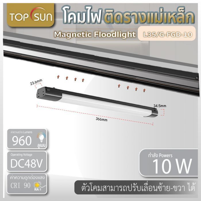 โคมไฟติดรางแม่เหล็ก Magnetic Floodlight รุ่น L35/G-FGD-10