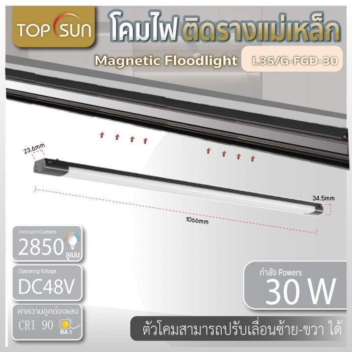 โคมไฟติดรางแม่เหล็ก Magnetic Floodlight รุ่น L35/G-FGD-30