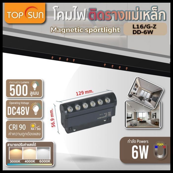 โคมไฟติดรางแม่เหล็ก Magnetic FOLDING GRILLE LIGHT รุ่น L16/G-ZDD-6W