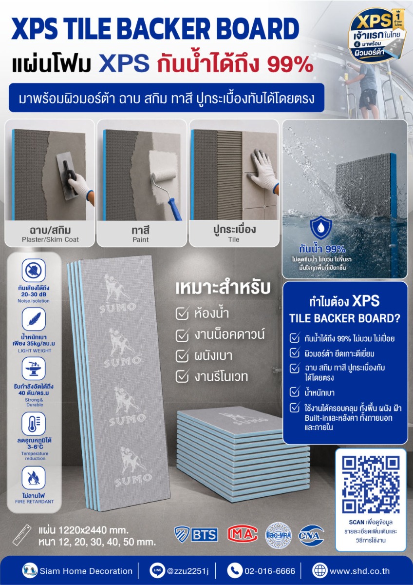 แผ่นโฟม XPS สำเร็จรูป SUMO ขนาด 2440 x 1220 มม. หนา 40 มม.